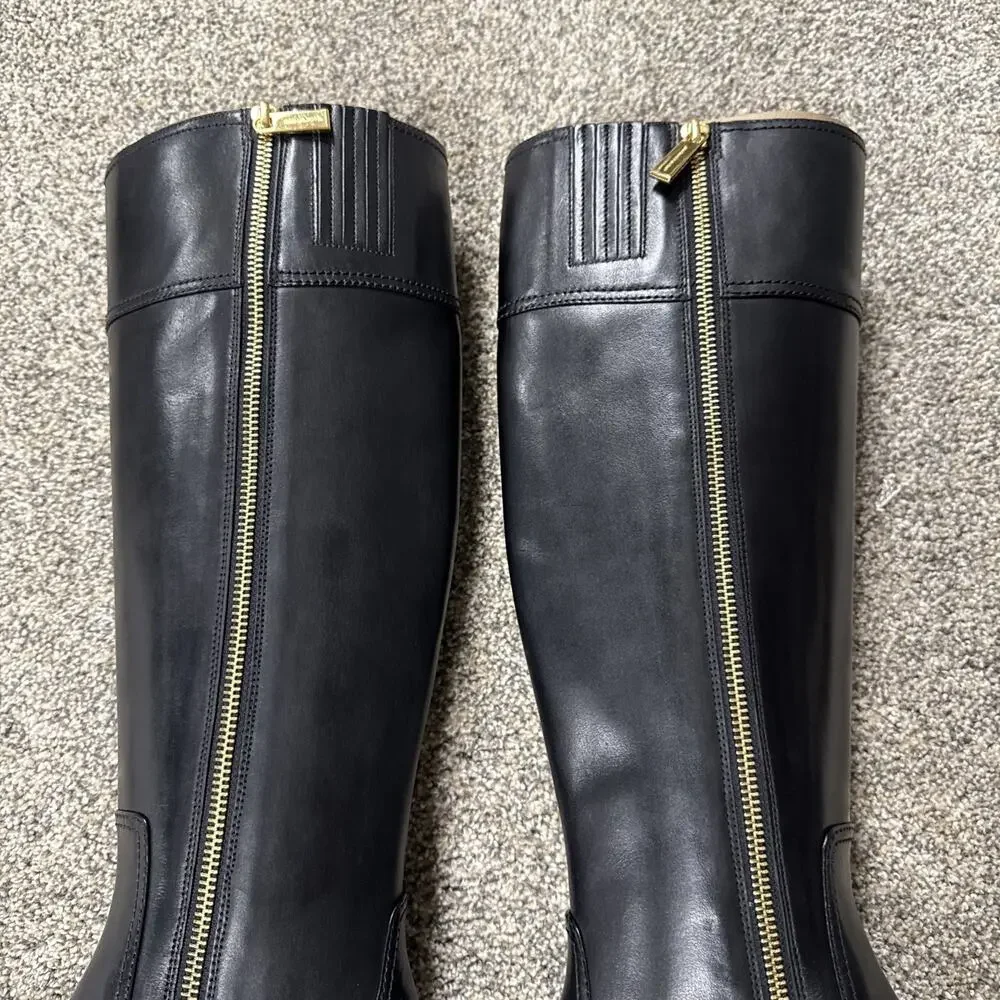 Michael Kors Harland Knee High Riding Boots Black Leather 5M NWB
